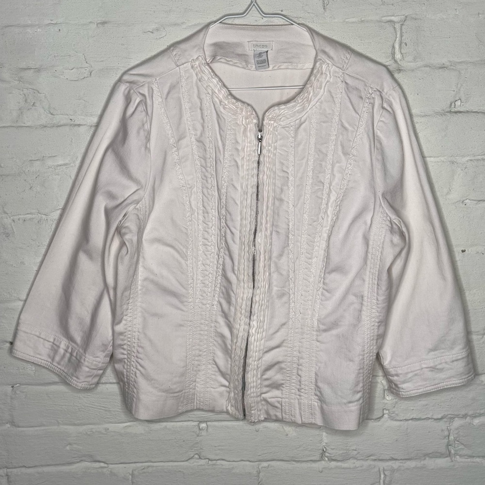 Chico’s Blush Pink Denim Jacket 12